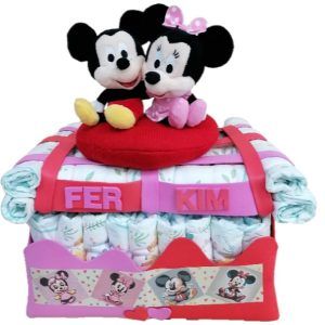 figura con pañales mellizos cofre mickey y minnie con calcetines disney,bodies disney