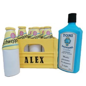 Tarta Pañales Pack de Tónicas y Gin Personalizada con gasa y calcetines