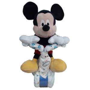 Bicicleta de Pañales Mickey con pijama,babero,calcetines,gasa
