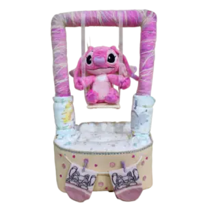 columpio de pañales stitch angel con calcetines y body