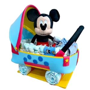 Carrito Bebé Pañales mickey con babero,calcetín y pijama
