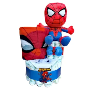 Tarta de Pañales Spiderman con manta spiderman,calcetines y babero