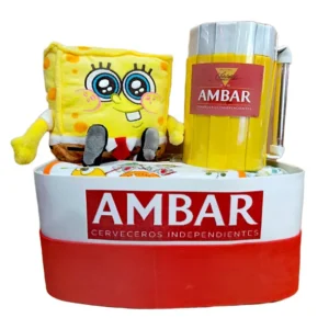 Tarta Pañales Jarra Cerveza Personalizada con babero y peluche bob esponja