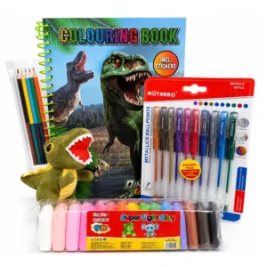 Set Infantil Cuentos Pegatinas y Llavero Dino.