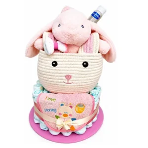 cesta de pañales unisex rosa